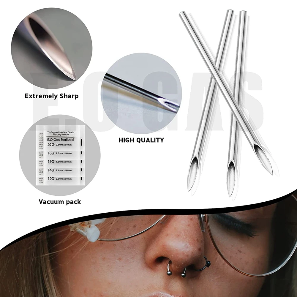 20/100Pcs Piercing Needles 12/14/16/18/20g 5Size Mix Needles Piercing Stainless Steel Body Hollow Needle for Ear Nose Piercing