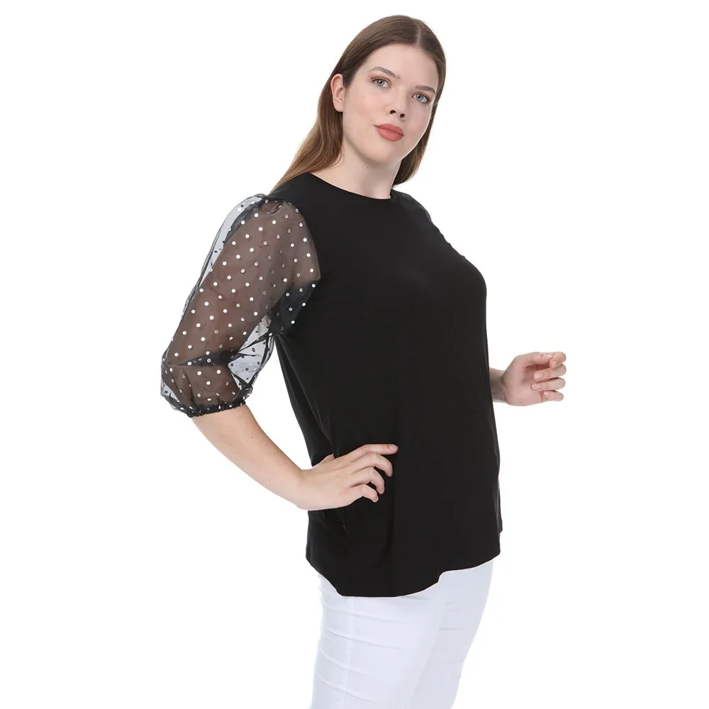 Hanezza Plus Size Women Fashion 2020 Summer Clothing Balloon Half Sleeve High Quality Blouse Viscose Blend Blouse 42-52 EU Casual Female Blouse