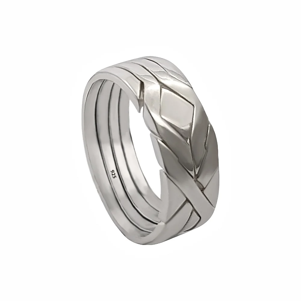 

4 Band 925 Real Sterling Silber Ephesus Türkischer Puzzle Ring İInterlocking Knot Damen Herren