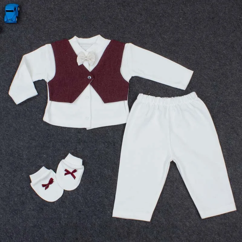 

Maroon Tuxedo Suit Baby Boy 3 Pcs Body Pants Gloves Cotton Gentleman Clothing Formal Male Babies Toddler Clothes Newborn Suit