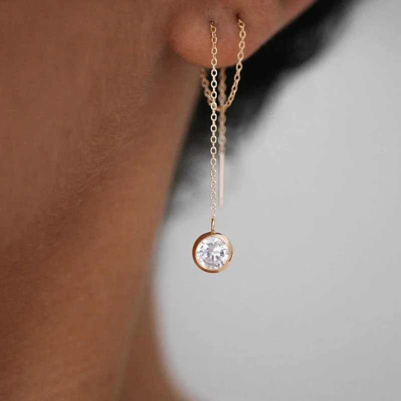 

14K Gold Filled Zircon Earrings Drop Earrings Handmade Threader Earrings Boho Oorbellen Brinco Vintage Jewelry Women Earrings