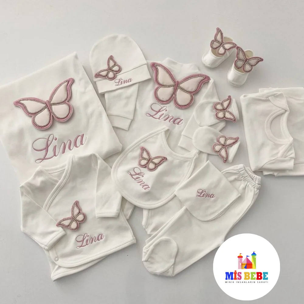 Baby Girl Butterfly Queen Newborn Personalized Outfit Clothing 10-pcs Hospital Custom Fabric Antibacterial Babies Healthy Safe