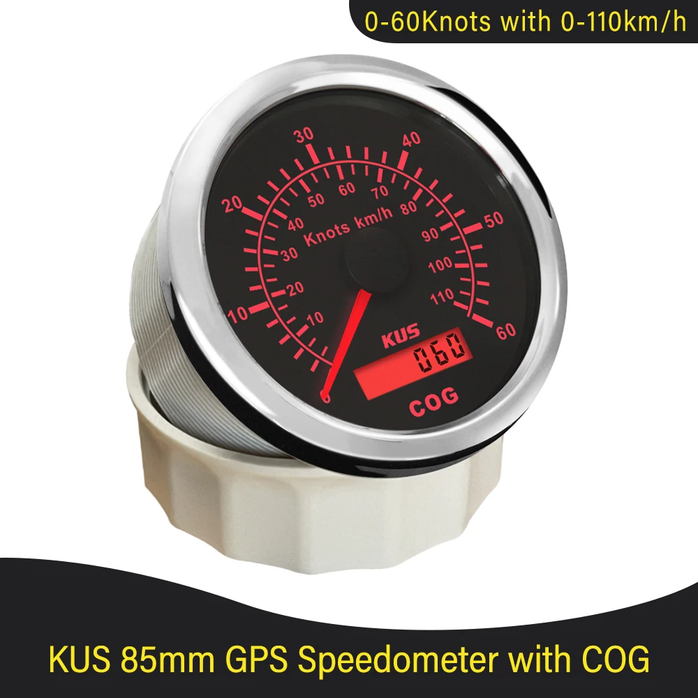 

KUS 85mm 3 3/8" Waterproof Marine Boat Vessels GPS Speedometer 0-15 Knots 0-30 Knots 0-60 Knots with Red Yellow Backlight