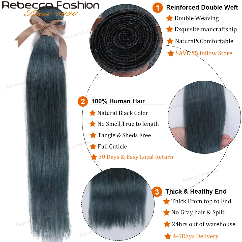 Rebecca S Blau Bundles Mit Verschluss Brasilianische Gerade Remy Menschliches Haar 3 Bundles S Blau Mit Verschluss