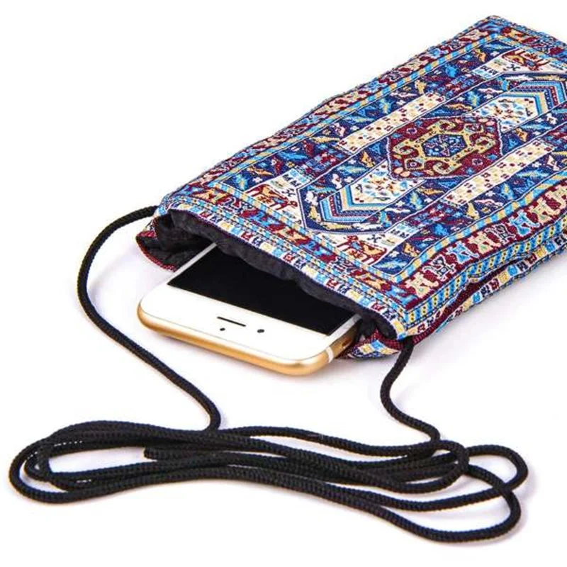 DesingONB Woven Label Fabric Carpet, Rug Pattern Cell Phone Case, Money Wallet, small Bag with Neck Strap Authentic Interior Fi