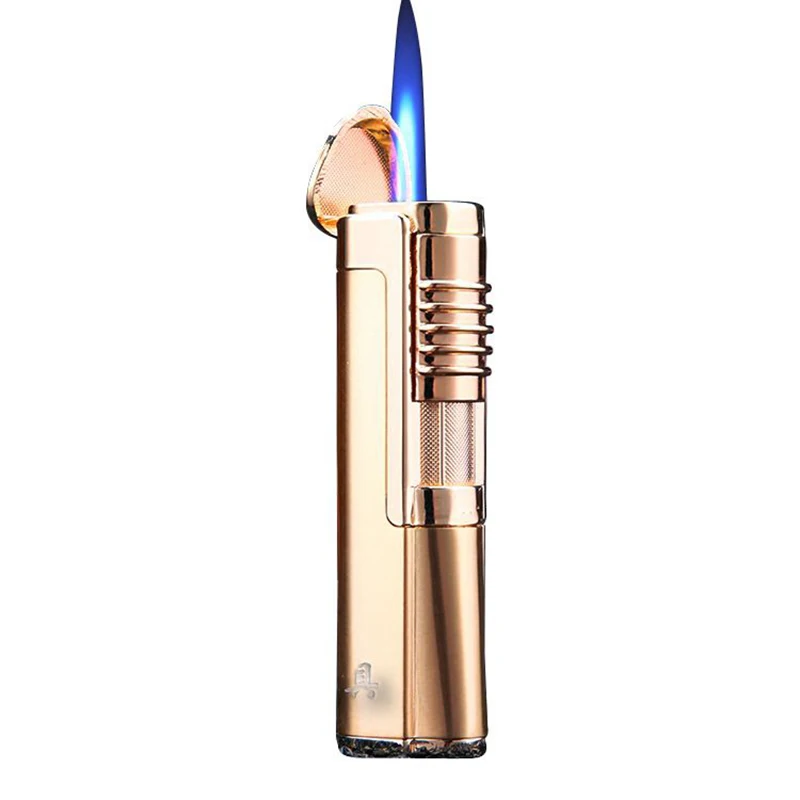 HONEST Metal Windproof Butane Gas Lighter Mini Torch Cigarette Cigar Lighter Blue Flame Camping Kitchen Candle Ignition Tool