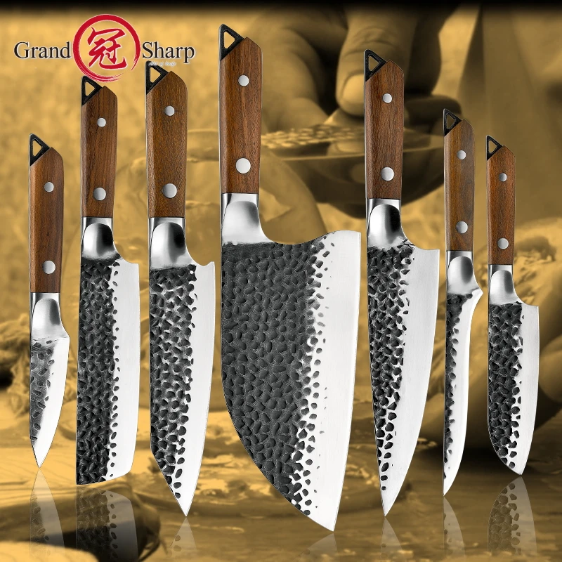 Grandsharp Kitchen Chef Knife Set Santoku Nakiri Paring Boning Kitchen Knives Cooking Tools Vegetable Meat Cleaver Chopping