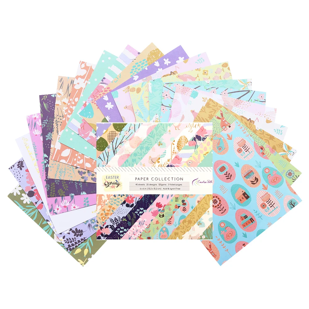 Creative Path 6x6 Inch Scrapbooking Pattern Craft Designer Decorative Papers Easter Spring Background Origami Pack Foil 15x15cm