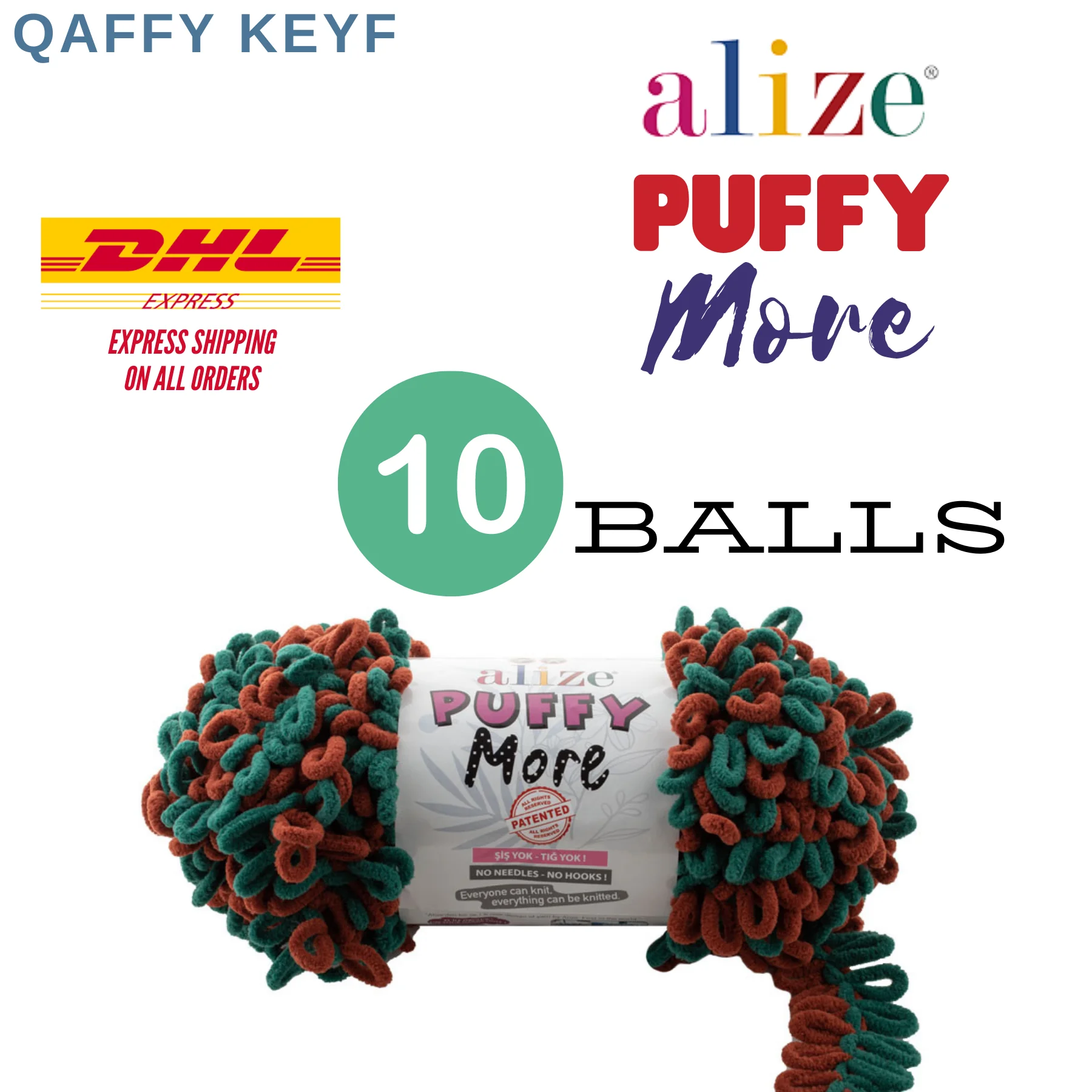 Alize Puffy More,1 PACK 10 BALLS FREE SHIPPING, Suede Texture, Yarn Plush, Baby, Kids , Plaid , Easy Finger,  No Hook and Needle