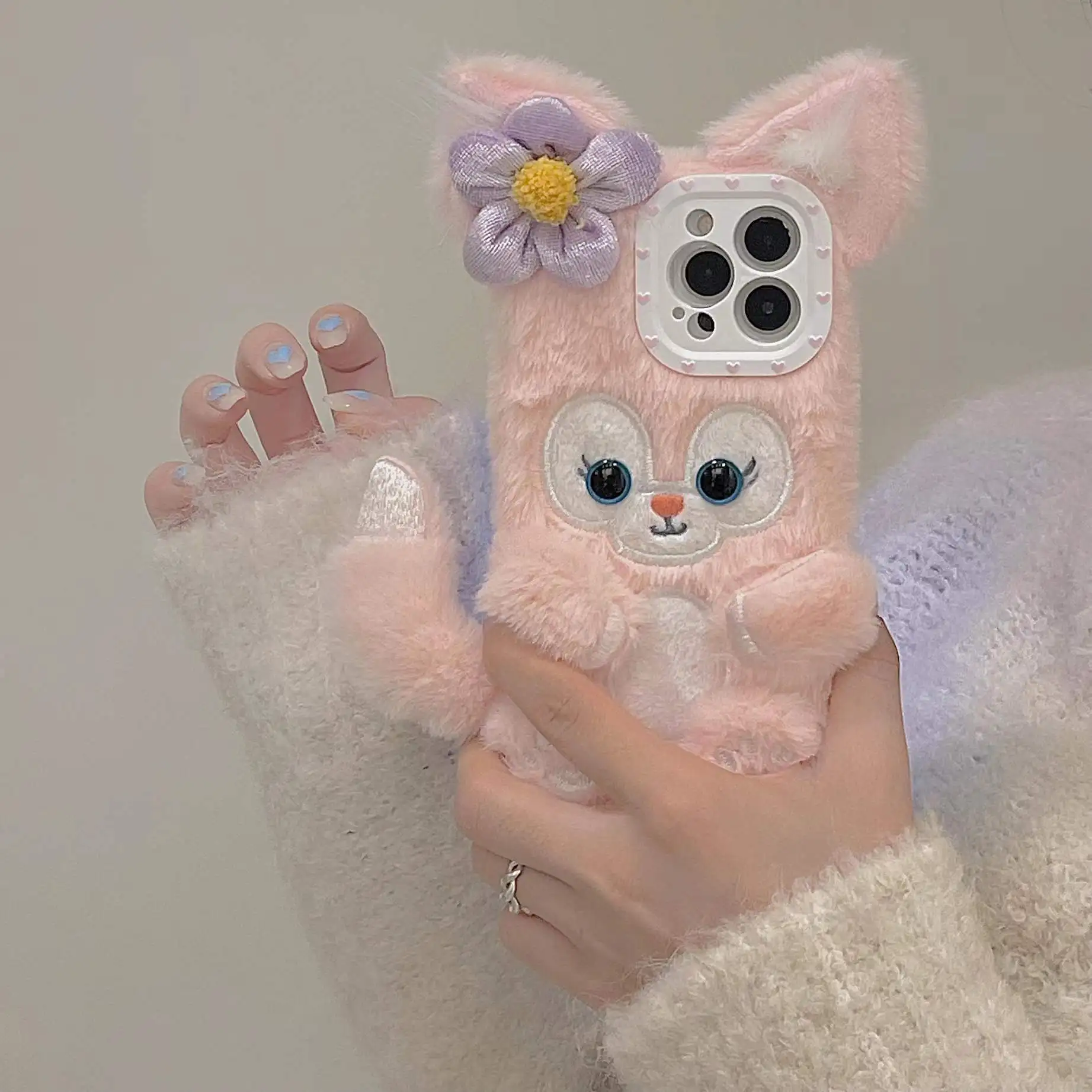 Korean Cute Bunny Phone Case for iPhone 13 12 11 Pro Max X 7/8 Plus XS Max Warm Winter LinaBell Plush Fur Covers