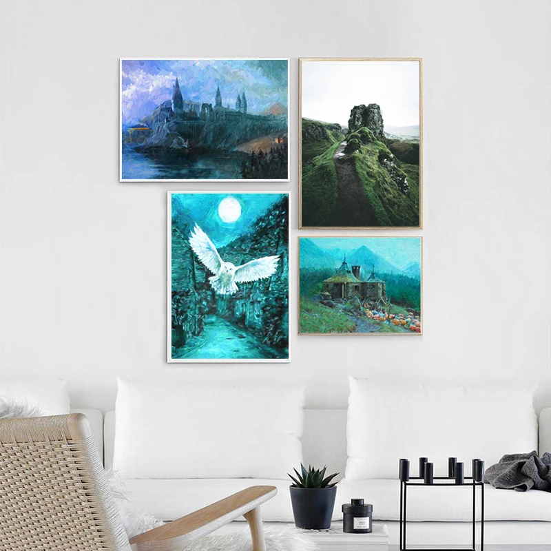 Wizardry School Sorcerer Print Classic Moive Posters Wizard Owl Art Magic Castle Painting Wall Pictures Kids Room Decor