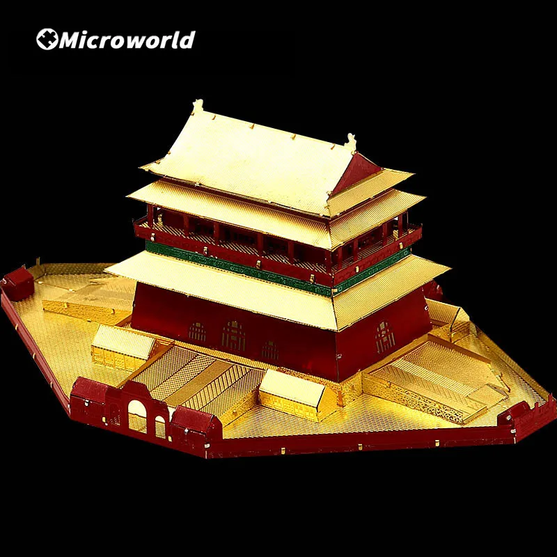 Microworld 3D Metal Puzzle Beijing Buildings Bell and Drum Towers Models Kits DIY Jigsaw Christmas Birthday Gifts For Adult Toys