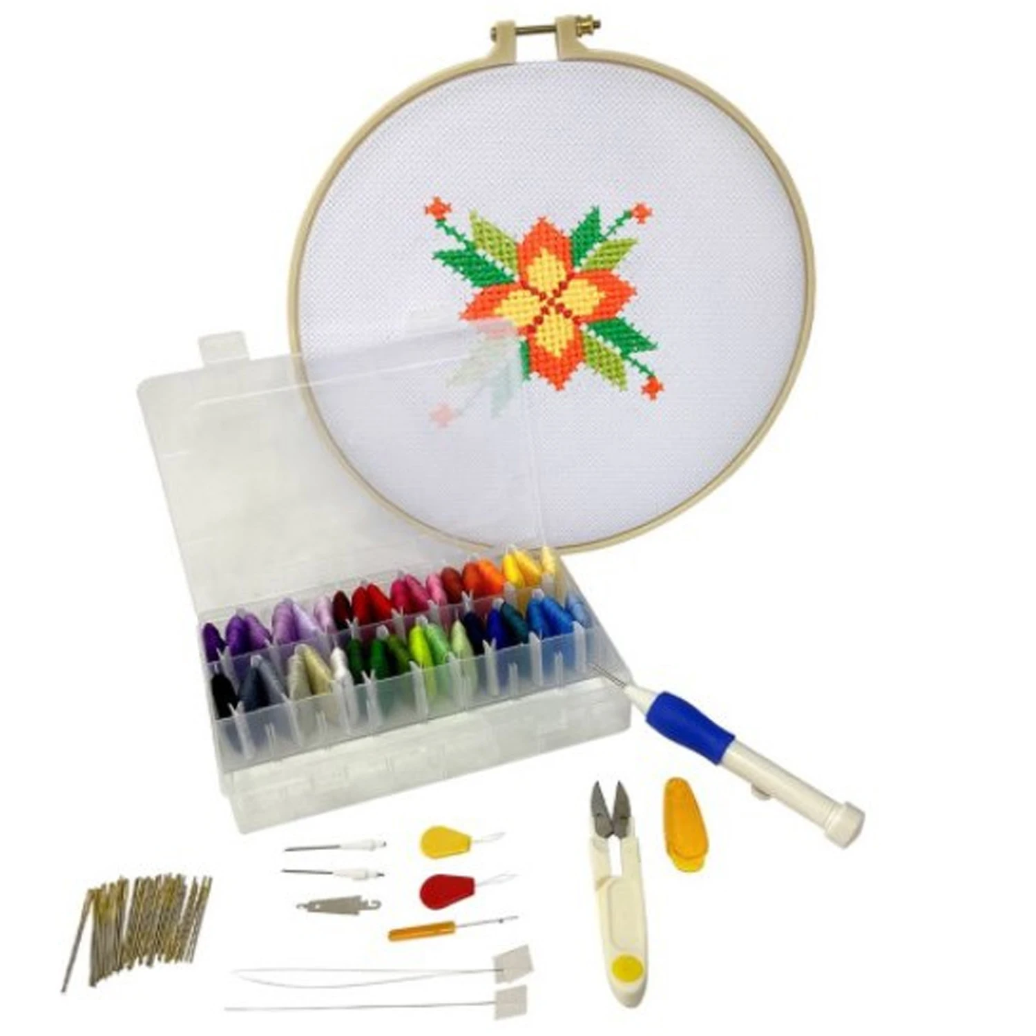 Full backstage cross stitch embroidery kit + organizer box with accessories