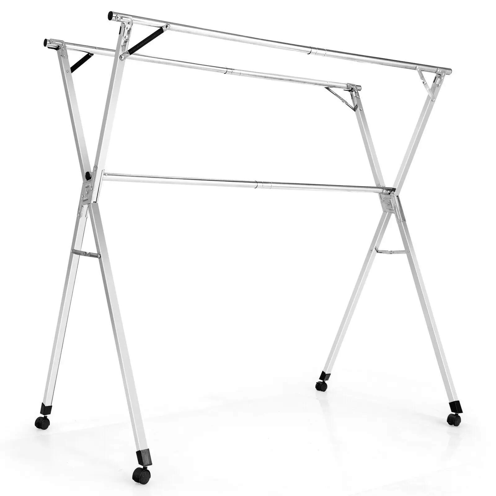 Clothes Drying Rack Stainless Steel Garment Rack Adjustable & Foldable w/ Wheels  JZ10048