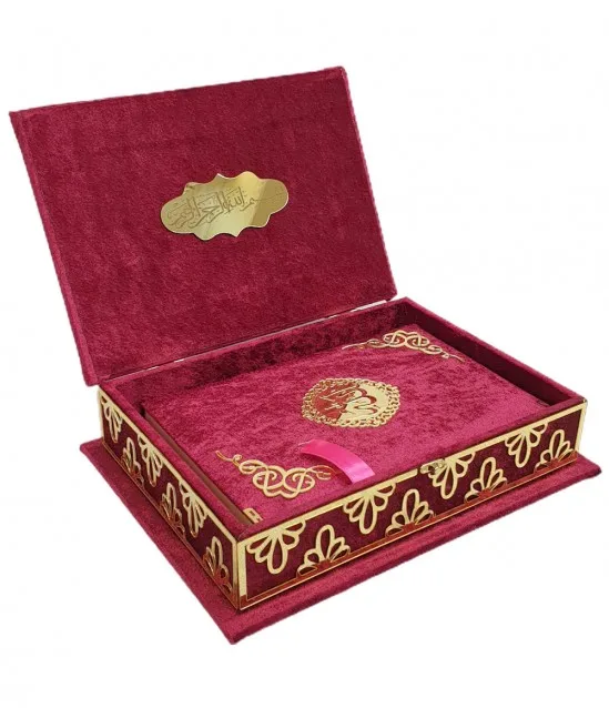 Great gift Dowry Velvet Boxed Plexi Medium Size Claret Red Quran free shipping