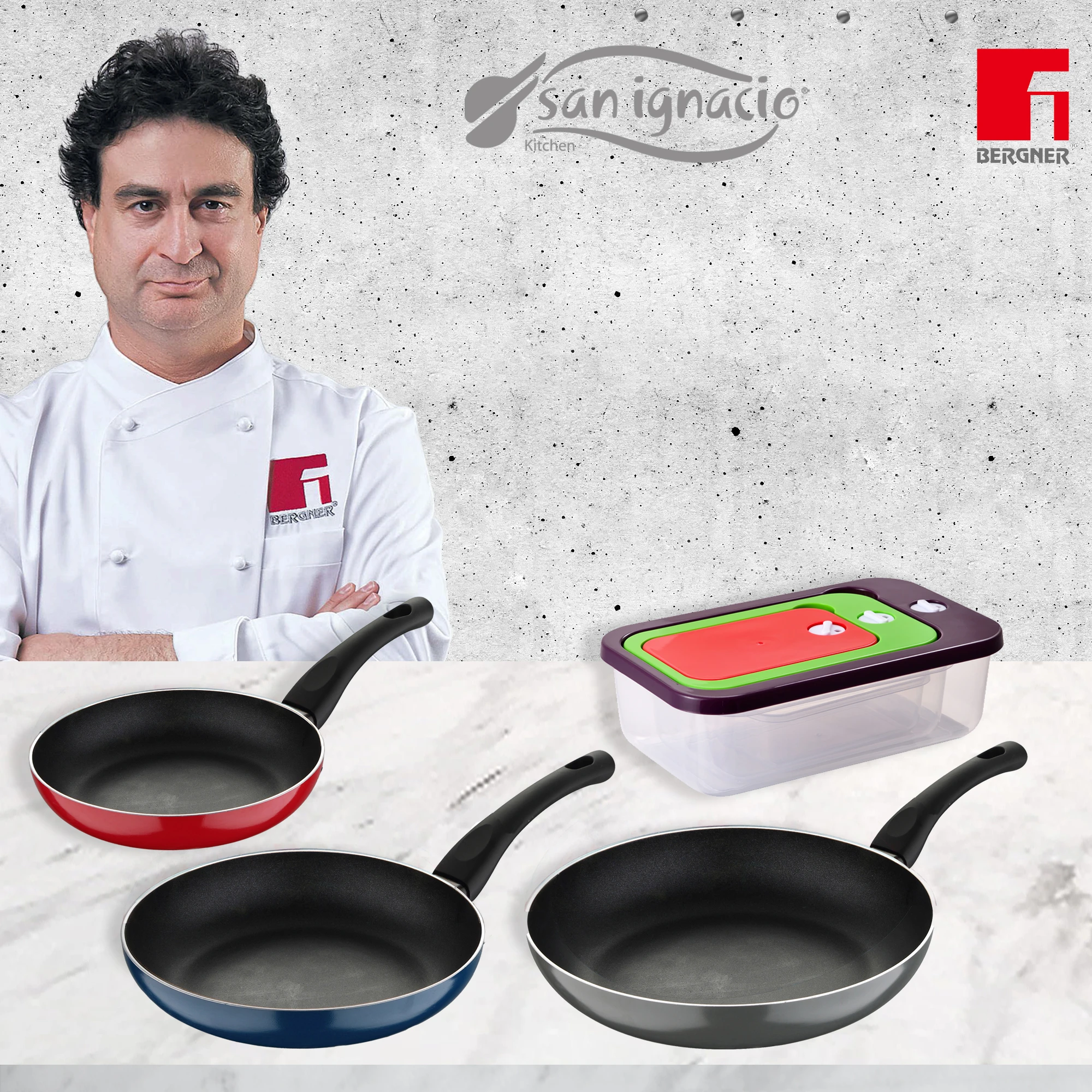 BERGNER Jumpy aluminium pans set suitable for all fires with Jolie collection fiambreras