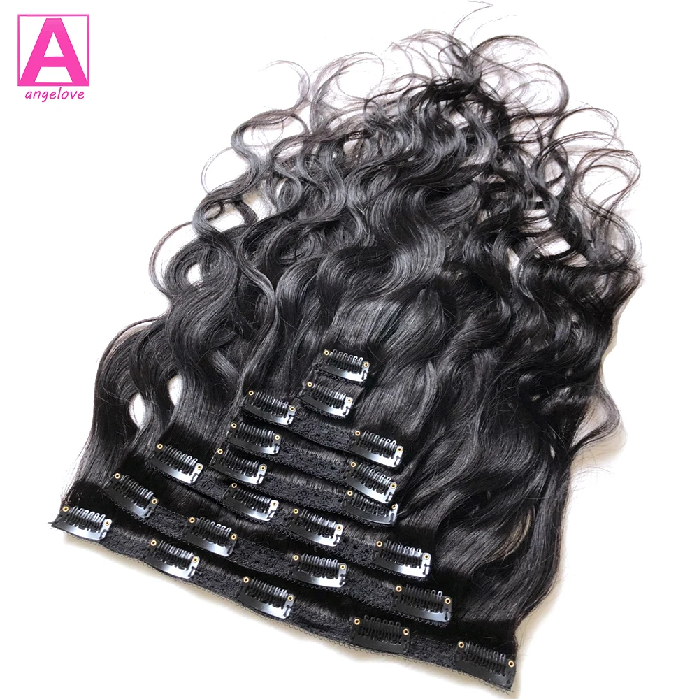 Extensões de cabelo humano para mulheres, extensão de cabelo com grampo, cabeça cheia, onda do corpo, brasileiras, 120g por conjunto