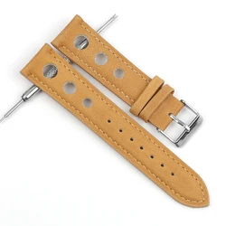 Leather Watch Strap 20mm 22mm  Men's Leather Strap Watch Genuine Leather Watch Band Breathable Belt Yellow Black Watch Belt