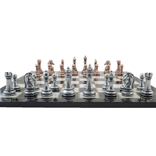 Metal Classic Chess Set Antique and Folding Marble Pattern Board