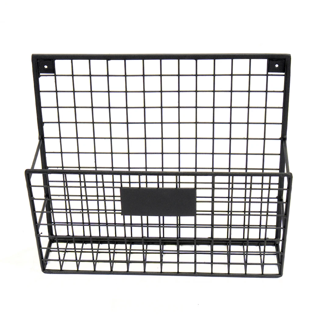 Iron Grid Wall Shelf Metal Magazine Holder, Bookshelf Single Compartment Document Rack WD233-Y1