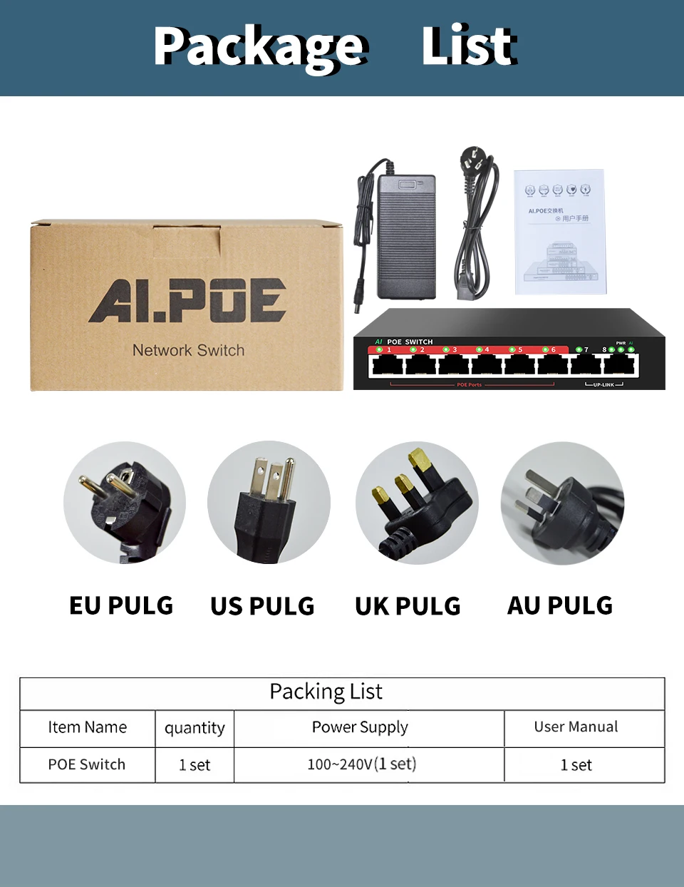 STEAMEMO-Fonte de Alimentação Externa, Ethernet Switch para Câmera IP, Wireless AP, 6 Port, POE, 48V, 10 Mbps, 100Mbps, 90W