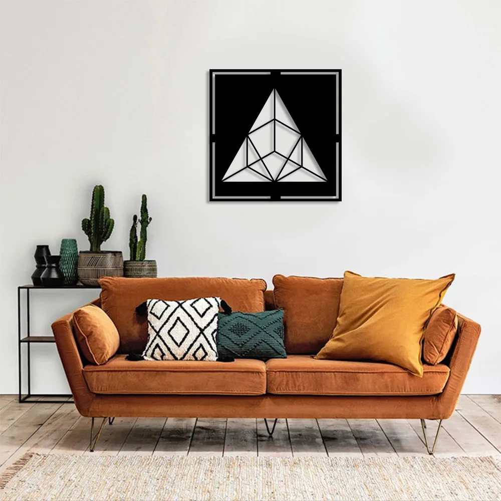 Triangle Wall Room Accessory Made of Geometric Pieces Wooden Table 50x50cm