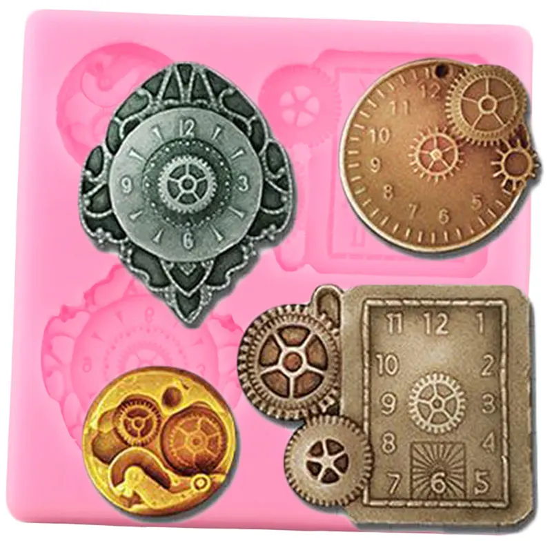 Steampunk Mechanical Gear Silicone Mold Alarm Clock Cake Decorating Tools Cake Border Chocolate Making Mould Polymer Clay Molds