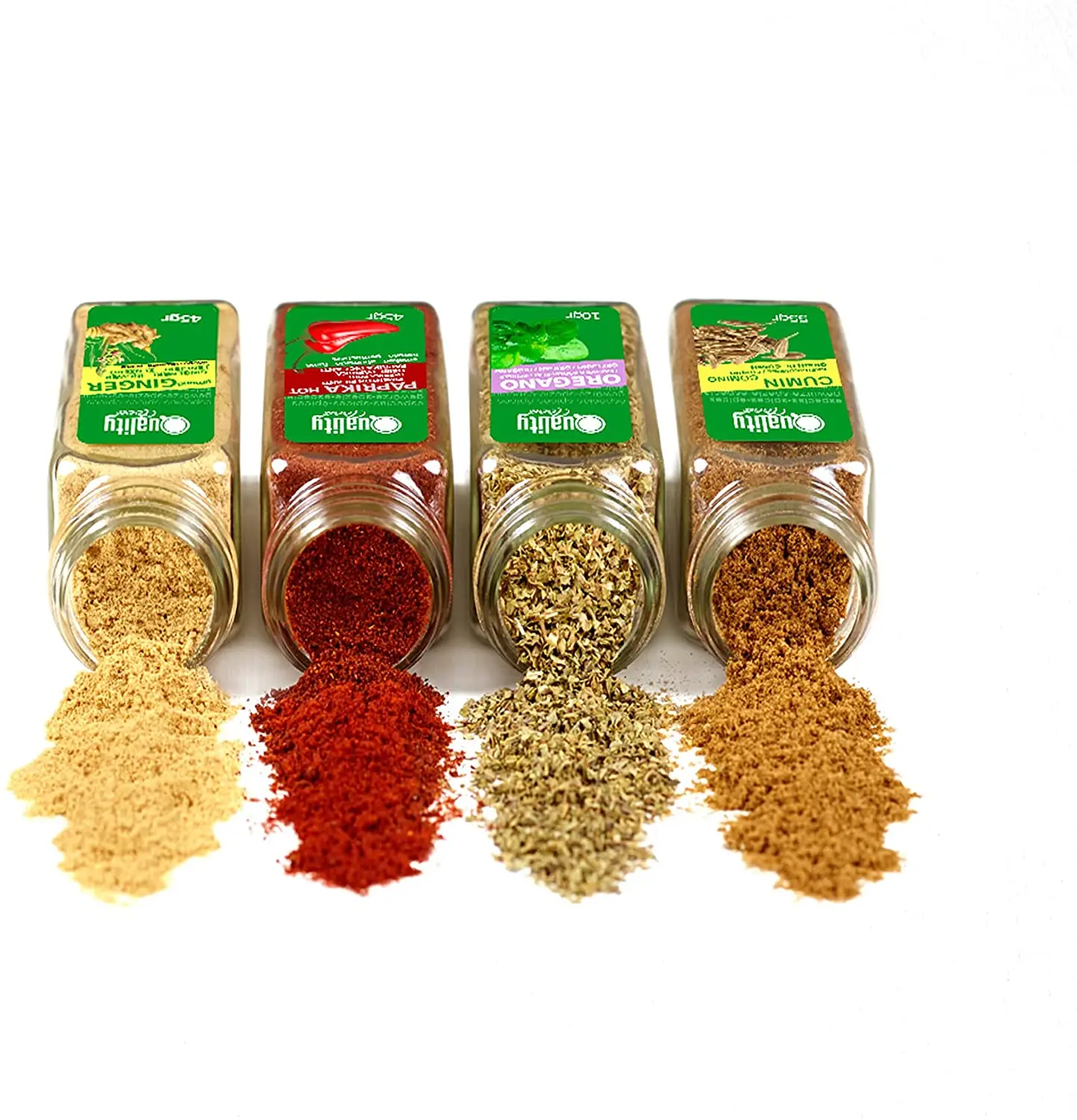 Pack de especias combinado de Curry. Ideal para regalo y uso diario. 8 Tarros de cristal, reutilizables. Tres tipos de Curry, Pimentón Picante,