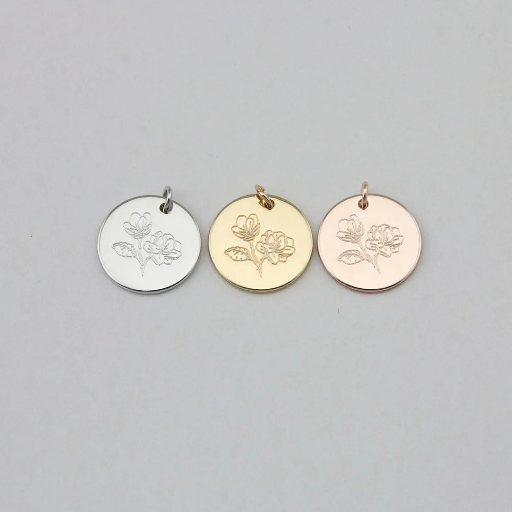 Delicate DIY Magnolia Flower Pendant Simple Inspirational Disc Charm Jewelry 15mm