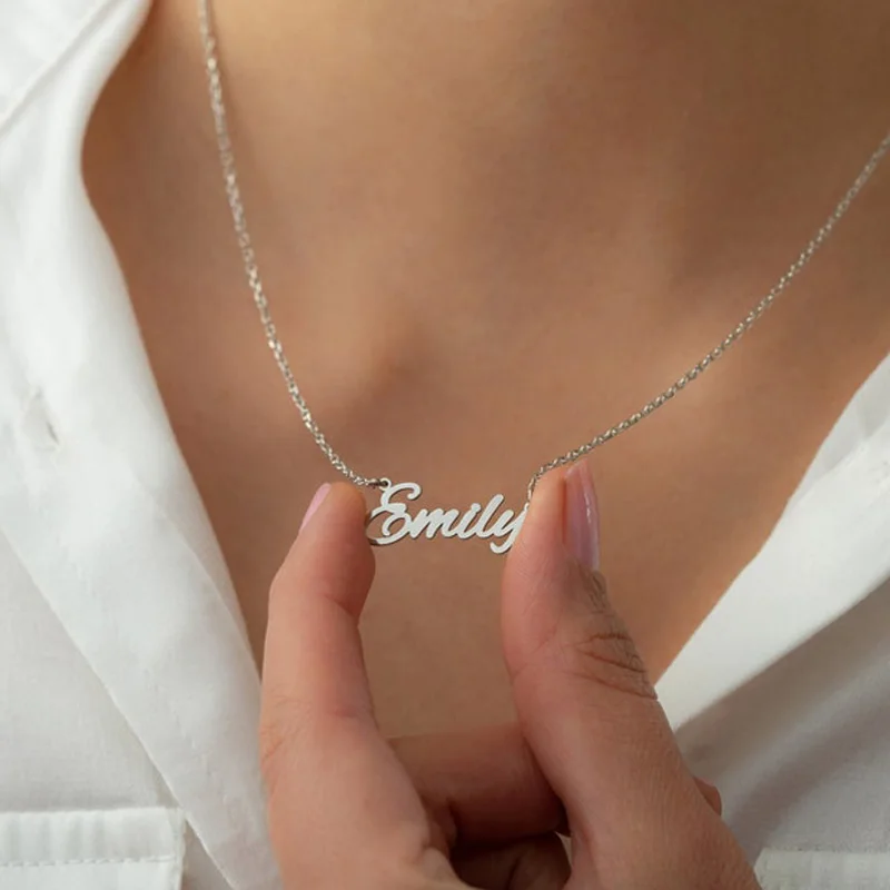 Customized 925 Sterling Silver Name Necklace For Women Personalized Custom Nameplate Jewelry Birthday Gift