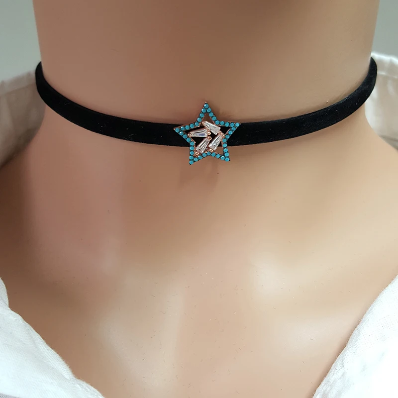 Women Choker Necklace Star Choker Necklace 925 Sterling Silver Made in TURKEY