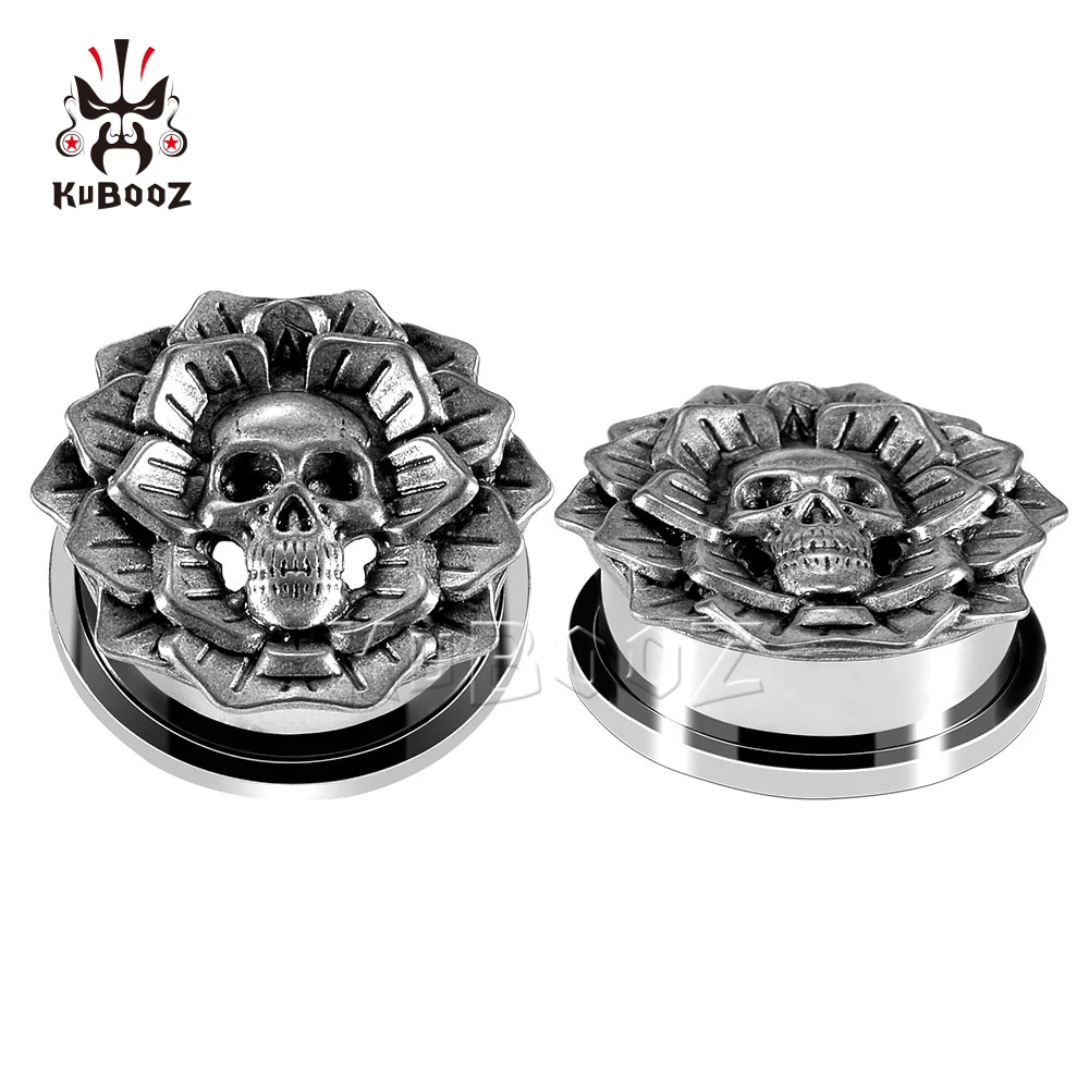 Wholesale Price Stainless Steel Flower Skull Head Ear Tunnels Stretchers Body Piercing Jewelry Earring Gauges Expanders 38PCS