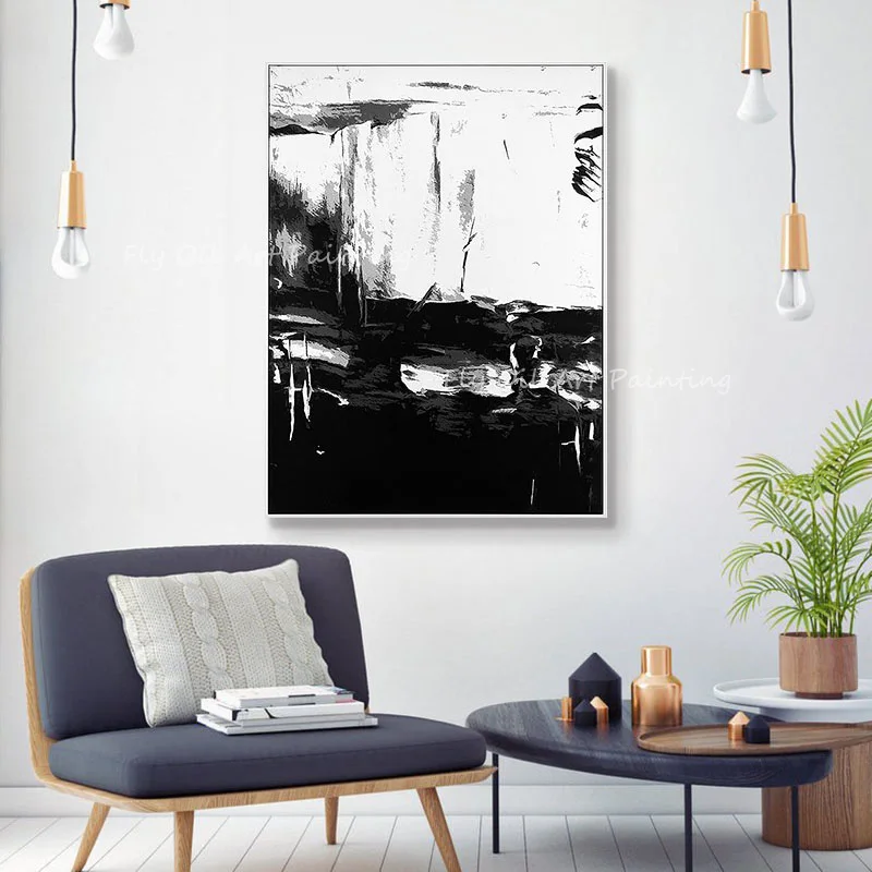 

Simple pure black and white thick landscape 100% Handmade Oil Paintings on Canvas Modern Artwork Decoration Gift