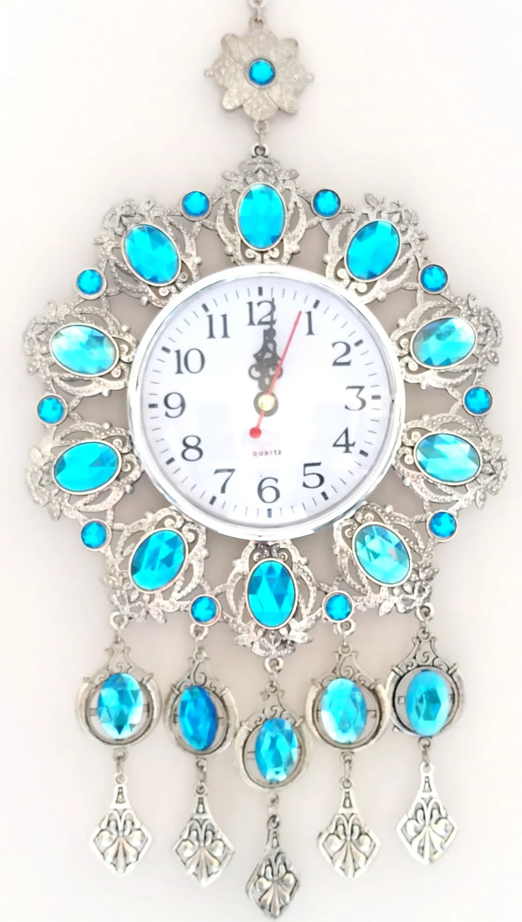 Turquoise Stone Silver Plated Tarnish Small Wall Clock