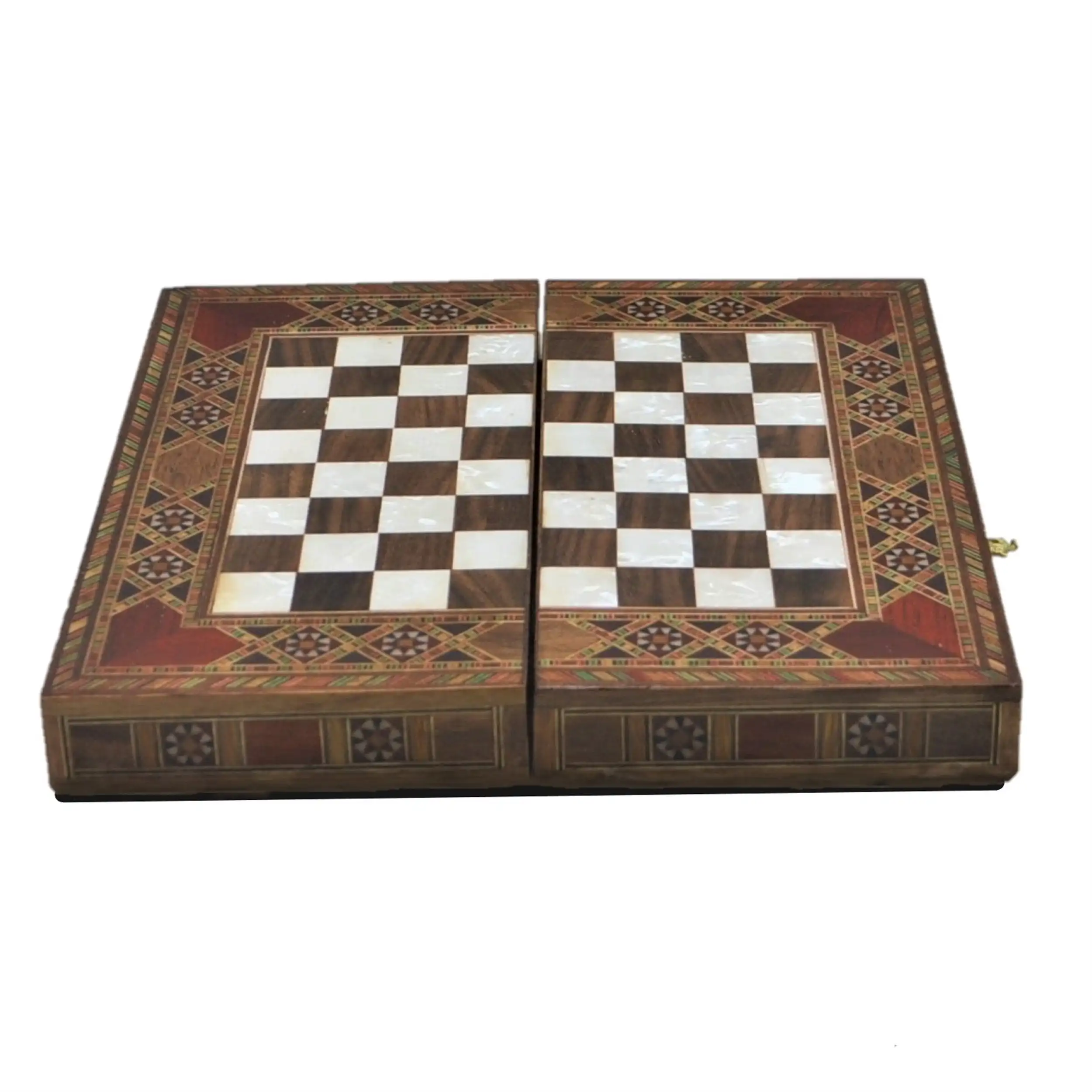 Vintage Game Set Handmade Motif Natural Solid Wooden Backgammon,Chess Board, checkers Sets for Kids and Adults Mini Size