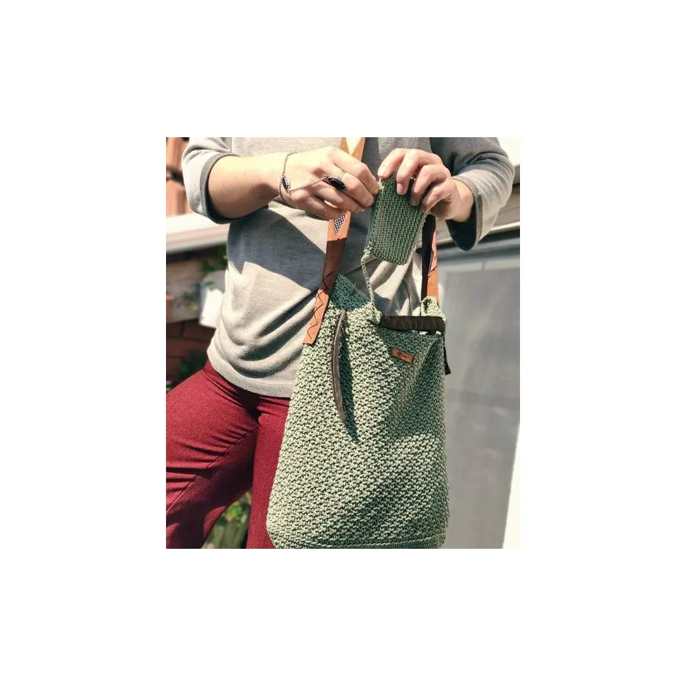 SRO Design  Green Janis Knit Shoulder Bag  Creative Organic Daily Vacation Useful Guest  25X40x75 cm