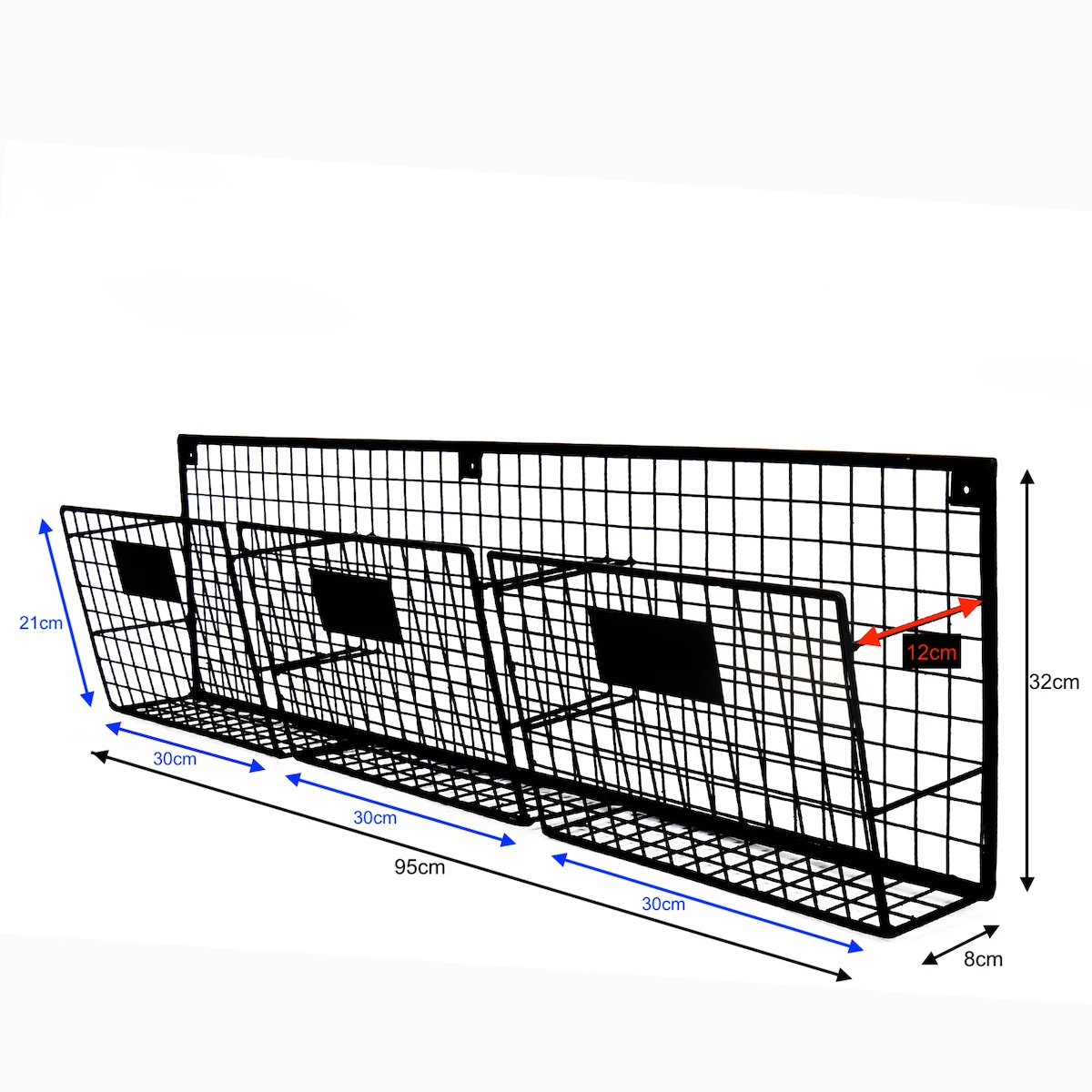 Iron Grid Wall Rack Metal Magazine Holder, Bookshelf 3-Eyed Horizontal Document Rack WD233-Y3