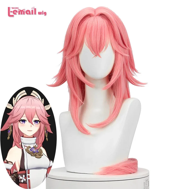 

L-email wig Synthetic Hair Yae Miko Game Genshin Impact Cosplay Wig Yae Miko Long Straight Pink Heat Resistant Women Wigs