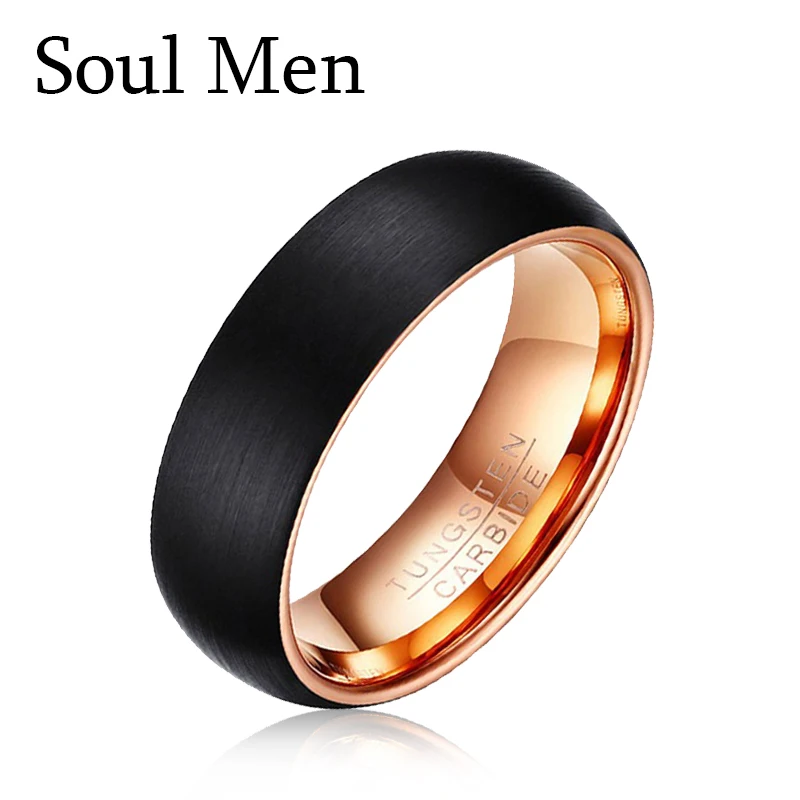 Anillo de boda de tungsteno para hombre y mujer, sortija de boda de 6mm y 8mm, joyería de aniversario, anillo de tungsteno, pareja, boda, Color Negro, Rosa y dorado