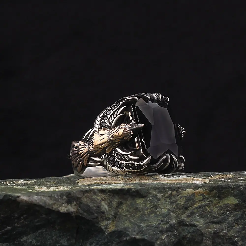 

MEN 'S Eagle Design Zircon Stone 925 Sterling Silver Men Ring Souvenirs Product Custom Design Handmade Made in Turkey