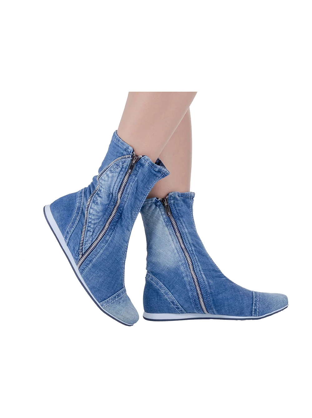 Denim Shoes Handmade Super Star Blue Denim Boots Women's Sneakers Birthday gift for the love