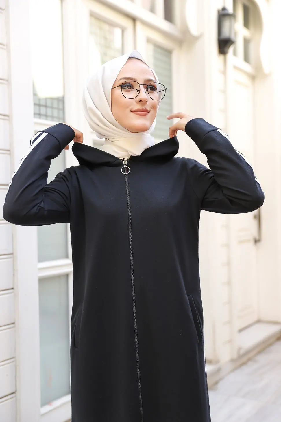 Womens Pocket Detailed Topcoat  Dark Gray womens outwear zipper comfortable long topcoat ladies hijab muslim cloth