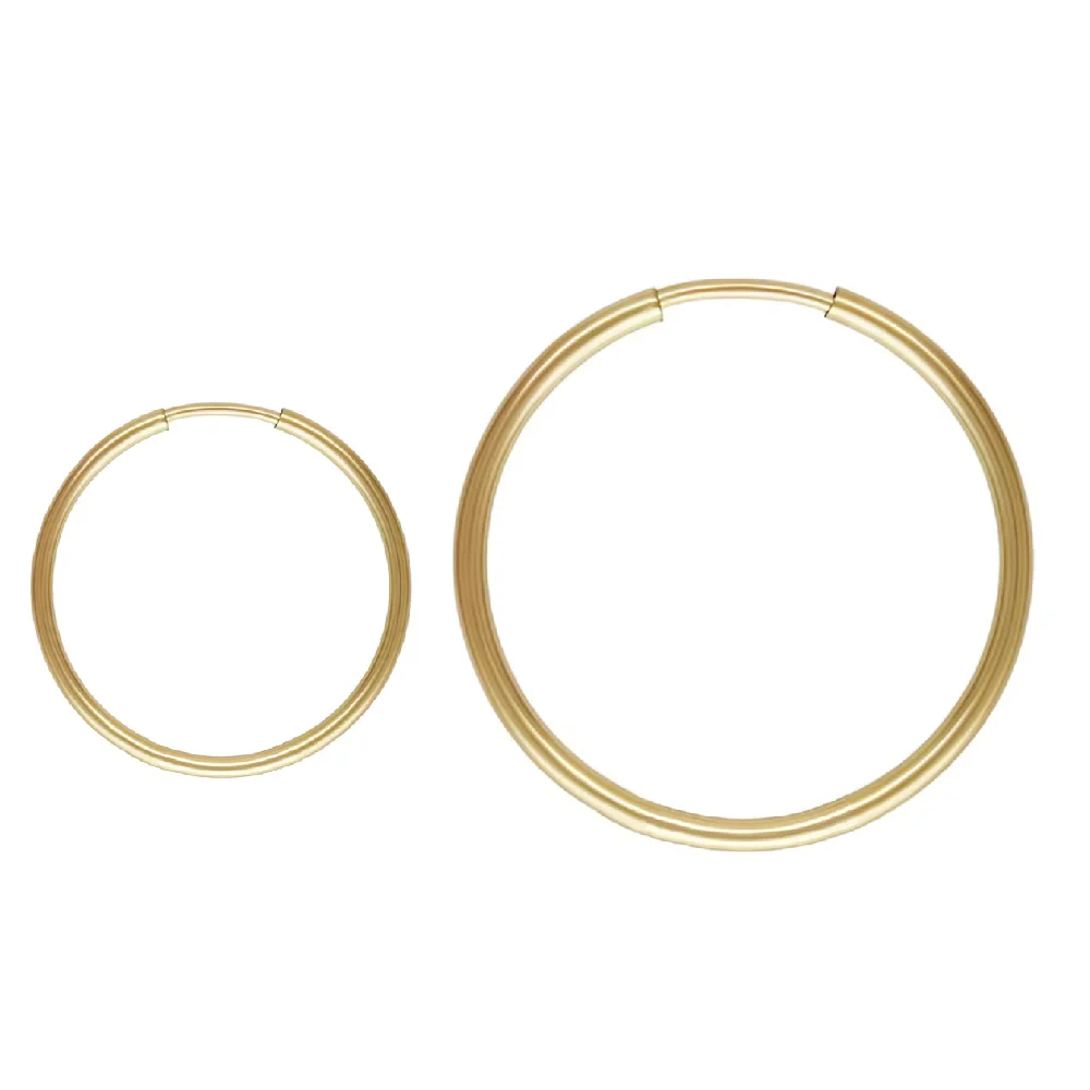 14K Gold Filled Round Endless Earwire Hoop Earring 10mm 12mm 14mm 16mm 20mm 24mm 30mm 38mm 50mm 65mm