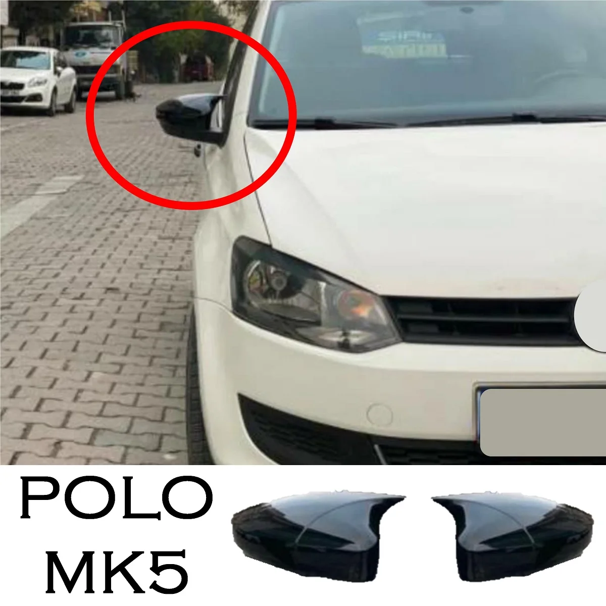 Bat Design Side Mirror Cover for VW Polo MK5 2009-2018 Car Accessories Exterior Piano Black Tuning Auto Sport R32 GTI R-Line Set