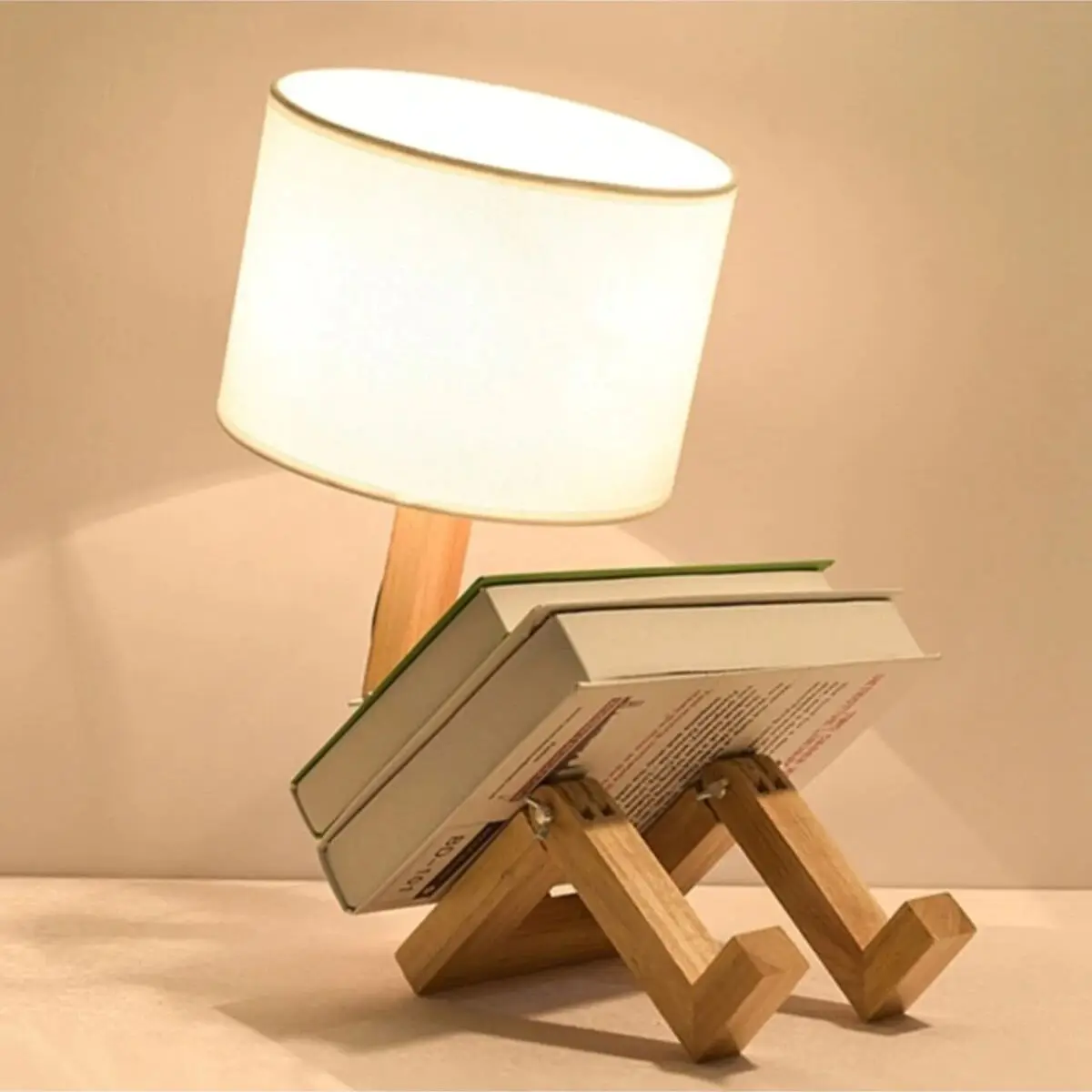 Wood Man Table Lamp Nordic Model Lampshade Bookshelf Night Lamp Home Decor Special Design Decoration Lighting