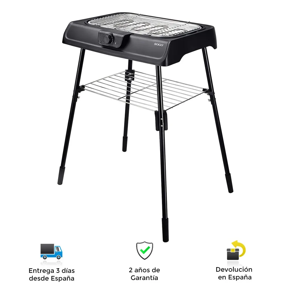 Electric barbecue with Sogo legs, powerful, 2000W, portable, safe, clean, light, adjustable, antioxidant, tray, electric grills, electric barbecue, portable BBQ