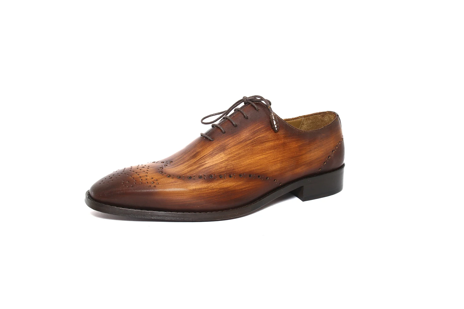 SHENBIN'S Classic Handmade Tobacco Patina Square Medallion Toe Oxford Shoes, Shenbins Top Quality Men's Formal Footwear