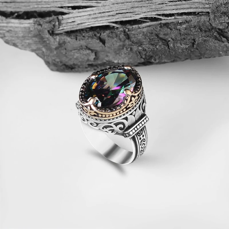 Men's Mystic Topaz 925 Sterling Silver Ring All Sizes Custom Design 2022 Summer Winter Fashion Trend Accessories Products Free kargo