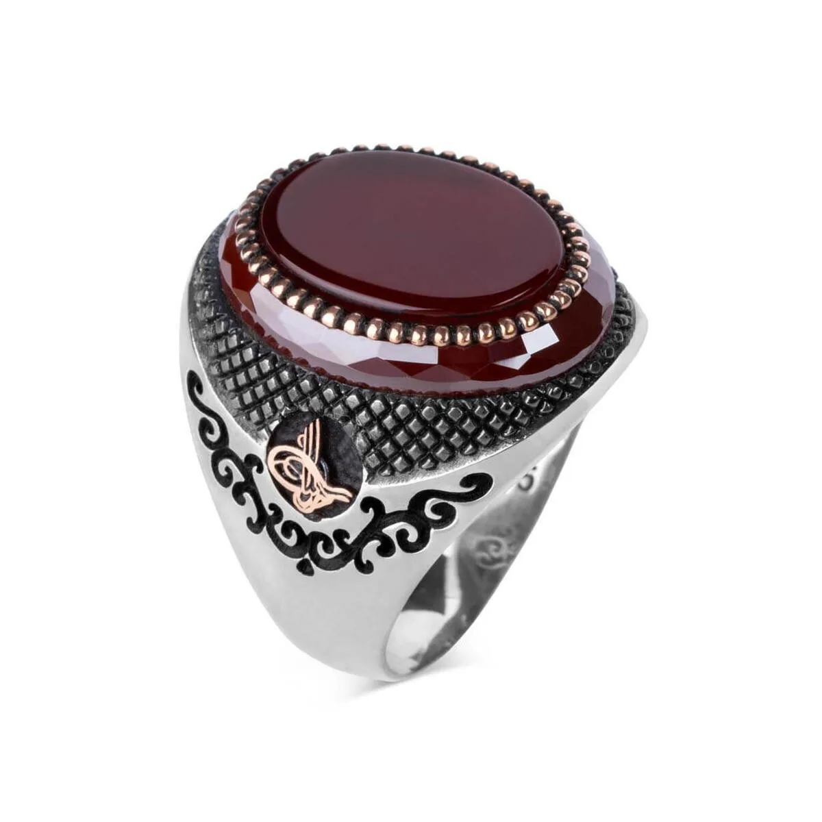 

925 Sterling Silver Special Design Agate Stone In Burgundy Zircon Stone Men's Ring Exclusive Chic Accessory for Men Special Ring