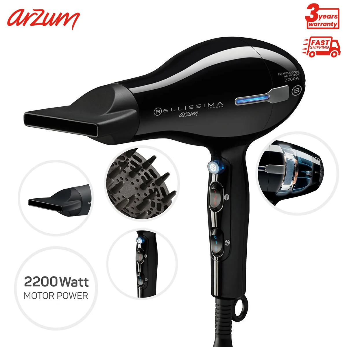 Arzum Bellissima Professional Hair Dryer Electric Blow Dryer Professional Hairdressing Tools Hair Styling